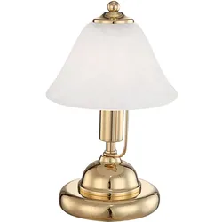 Messing Tischlampe Antik Tischleuchte goldfarbene Tischlampe Nachttischleuchte Schreibtischlampe, Messing Alabasterglas, 17x27cm, Bibliothek Lesezimmer Wohnzimmer