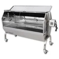 Beeketal 'BSGW-150G' Profi Spanferkelgrill mit Abdeckung, mobiler Spießgrill mit Grillmotor und höhenverstellbarem Drehspieß, stabile Edelstahl Konstruktion mit 4 bremsbaren 360° Grad Rollen