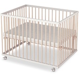 Sämann Laufstall Baby 75x100 cm mit Matratze | TÜV geprüft 2023 | stufenlos höhenverstellbar | Laufgitter Premium | Babybett aus Holz | Krabbelgitter weiß/natur