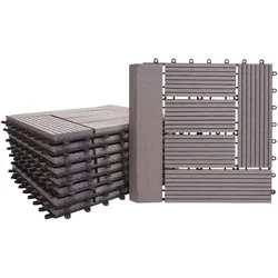 Mendler WPC Bodenfliese Rhone + Abschluss, Holzoptik Balkon/Terrasse, 11x je 30x30cm = 1qm Premium ~ grau versetzt