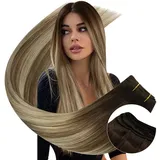 Ugeat Tressen Extensions Echthaar Remy Haare Balayage Dunkel Braun mit Hellbraun zu Platinblond Echthaar Tressen zum Einnähen Hair Extensions Dooppelschuss Echthaar 105 Grams 50cm
