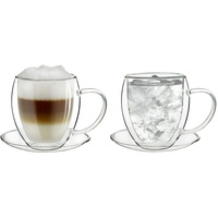 Creano doppelwandiges Thermoglas 250ml, 2er-Set, großes hitzebeständiges Teeglas BZW. Kaffeeglas aus Borosilikatglas, Tasse mit Untertasse, Glas