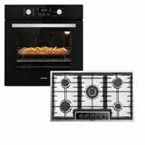 KB Elements Gasherd-Set Einbaubackofen 60 cm mit Gaskochfeld 90 cm, 5 Flammig, STEAM CLEAN, Aqua Clean, Gaskochfeld mit Vollkupfer-Brennern silberfarben