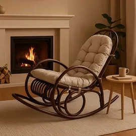 MCW Schaukelstuhl MCW-C40, Schwingsessel Rattansessel, braun ~ Auflage creme