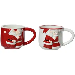1 Tasse Weihnachtsmann mit Frau 8,5cm handgemachte Keramik Teetasse Henkel Weihnachtstasse Keramiktasse Teebecher Kaffeetasse Geschirr Becher Rot Weiß