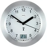 AMS Funkwanduhr F5923 (Quarzuhr,Wohnzimmer,Esszimmer,Küche,Arbeitszimmer,Büro, Flur) silberfarben