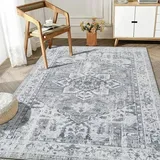 Boho Teppich Grau Kurzflor 160x230 cm waschbar rutschfest Vintage