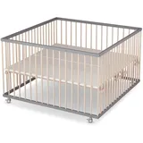 Sämann Laufgitter mit Matratze Cloud Air - grau/natur - Premium Kollektion | Gr.: 120x120 cm