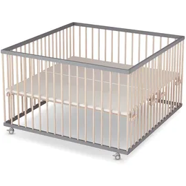 Sämann Laufgitter mit Matratze Cloud Air - grau/natur - Premium Kollektion | Gr.: 120x120 cm