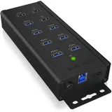 Icy Box IB-HUB1703-QC3 - USB 3.0 Hub - USB 3.2 Gen 1 mit 1x QC 3.0, 2x BC 1.2 Ladeanschlüsse, Aluminium-Gehäuse, mit 12 V/5 A Netzteil, US... Schwarz