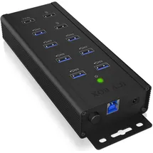 Icy Box IB-HUB1703-QC3 - USB 3.0 Hub - USB 3.2 Gen 1 mit 1x QC 3.0, 2x BC 1.2 Ladeanschlüsse, Aluminium-Gehäuse, mit 12 V/5 A Netzteil, US... Schwarz