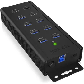 Icy Box IB-HUB1703-QC3 - USB 3.0 Hub - USB 3.2 Gen 1 mit 1x QC 3.0, 2x BC 1.2 Ladeanschlüsse, Aluminium-Gehäuse, mit 12 V/5 A Netzteil, US... Schwarz