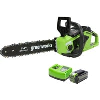 Greenworks Akku-Kettensäge GD40CS15+Li-Ion 40V 4Ah wiederaufladbarer leistungsstarker Akku+passend für alle Geräte und Akkus der 40V Greenworks Tools Serie