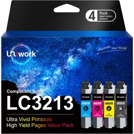 Uniwork LC3213 Druckerpatronen Kompatibel für Brother LC3213 LC-3213 für Brother MFC-J491DW MFC-J497DW DCP-J572dw MFC-J890DW MFC-J895DW DCP-J772DW DCP-J774DW (Schwarz, Cyan, Magenta, Gelb)
