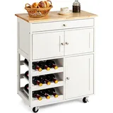 Costway Küchenwagen Servierwagen mit Schubladen und 3-stöckigem, Weinregal Weinschrank Holz weiß