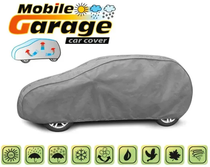 Hochwertige Abdeckung Kegel, Mobile Garage Serie, Größe L1 für Schrägheck/Kombi 405–430 cm x 126–136 cm, grau