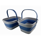 SAMMART 13L Faltbarer Korb mit Griff – Tragbarer Picknickkorb/Krater für den Außenbereich – Faltbare Einkaufstasche – Platzsparender Aufbewahrungsbehälter (Grey/Mist Blue (SH,Set of 2))