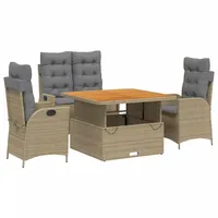 VidaXL 4-tlg. Garten-Essgruppe mit Kissen Beige Poly Rattan