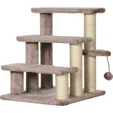 PawHut Katzentreppe Tiertreppe für Katzen und Hunde 3 Stufen mit Kratzsäulen Spielball Plüsch Braun 45x40x48cm für mehr Komfort   Aosom.de
