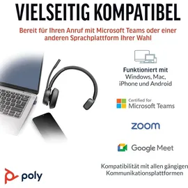 plt Poly Voyager 4310 UC Headset, Ein-Ohr-Bluetooth, Noise Cancelling, für PC/Mac/Mobiltelefon, kompatibel mit Teams, und Zoom – Schwarz