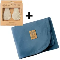 Cloby Bundle aus Leather Clips + Cloby Sun Protection Blanket, Cloby Farben:Dusty Blue, Cloby Clip:Beige/Grey
