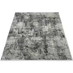 Läufer OCI DIE TEPPICHMARKE "BESTSELLER CAVA", grau (dunkelgrau), B:80cm H:8mm L:200cm, Viskose, Teppiche, Fransenteppich, Glanz Viskose, mit Fransen, Wohnzimmer