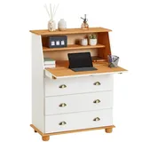 Idimex Sekretär Gomes aus massiver Kiefer weiß/braun, schöner Bürotisch mit Klappe, praktischer Arbeitstisch mit 2 Fächer und 3 Schubladen