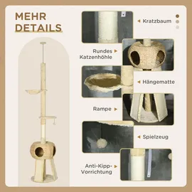 PawHut Kratzbaum Deckenhoch 225-255 cm mit Katzenhöhle und Spielball