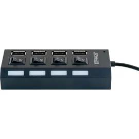Schwaiger Schwaiger® USB 2.0 HUB 4 fach Schwarz mit Schalter und Status LED