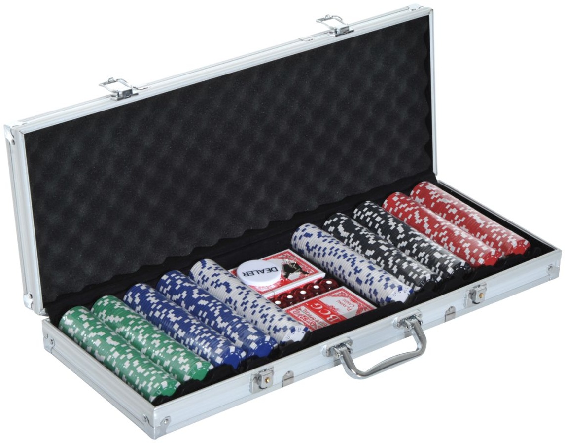 HOMCOM Pokerkoffer Pokerset 500 Pokerchips 5 Farben 2 x Kartenspiel 5 x Würfel