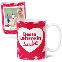 Weihnachten Lehrerin - Personalisierte Kaffee-Tasse (300ml) - Geschenke für die beste Lehrerin - Fototasse Keramik - Dankeschön zum Weihnachten