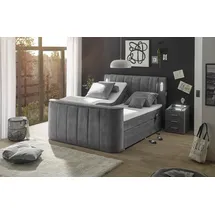 ed exciting design Dallas Boxspringbett 180x200 cm, , inkl. Topper, LED-Beleuchtung, motorisierter TV-Halterung grau