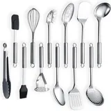 küchenhelfer set Küchenutensilien set Edelstahl Küchengerät 12 Stück, Kochlöffel, Küchenhelfer Kochgeschirr (12 Stück) silikon