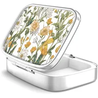 Pillendose 2 Fach Medizin Pillendose, tragbare Pillendose für Tasche oder Geldbörse Pillendose Dekorativer Metall-Medizin-Vitamin-Organizer Einzigartiges Geschenk (39-Flowers Pinck, 1 Piece)
