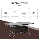 Gartentisch, Glastisch, Esstisch, Gartenmöbel, Polyrattan + Sicherheitsglas, Braun + Schwarz, 150 X 85 X 74 Cm