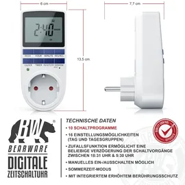 Bearware 4x Zeitschaltuhr, digital, 2,1" LCD-Display, max. 3680W, 10 Programme, Zufallsschaltung