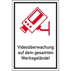 Schild I Hinweisschild Videoüberwachung auf dem gesamten Werksgelände, Aluminium, 400x600mm