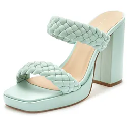 Pantolette, Mule, Sandale, offener Schuh, raffinierte Riemchen im Flecht-Design, Gr. 42, mint, , 59555662-42