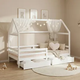 Homestyle4u Hausbett 2522 90 x 200 cm Kiefer massiv weiß