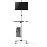 Maclean Brackets Maclean MC-793 Standfuß Rollwagen Trolley für Monitor, Tastatur und Computer | Höhenverstellbar | 17"-32" bis 20kg VESA 75x75, 100x100 | Stabile Metallkonstruktion mit Rollen (Weiß)