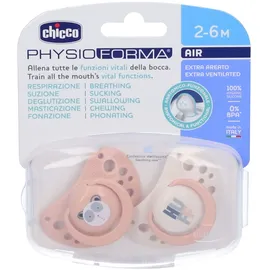 Chicco PhysioForma Schnuller Air Rosa, Schnuller 0-6 Monate, Silikonsauger, anatomisch und funktionell, unterstützt die physiologische Atmung, rosa, 2 Stück