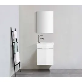 WELLTIME Badmöbel-Set »Lund Gästebad Gästebadezimmmer Set Gäste-WC Waschplatzset«, (Komplett-Set), Waschtisch, Spiegel und Waschbecken Breite 40 cm, weiß