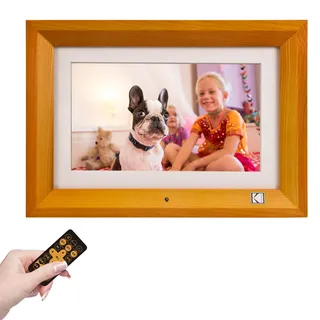 KODAK Digitaler Bilderrahmen 10 Zoll mit Fernbedienung, Hölz Elektronischer Fotorahmen No WLAN, 8 GB Speicher, 1280x800 IPS, Unterstützung Bild, Video, Musik, USB, SD Karte und Automatisch Drehende