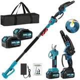 Bundviel Akku-Hochentaster 4-in-1 Bürstenloser Elektro Teleskop Hochentaster Astsäge Gartenschere, bis 235,5 m Arbeitshöhe, mit 2× 4000mAh Akku