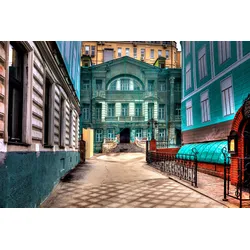 Fototapete PAPERMOON "ARCHITEKTUR-MOSKAU VERZAUBERT HAUS VILLA STADT COLLAGE", bunt, B:2,50m L:1,86m, Vlies, Tapeten