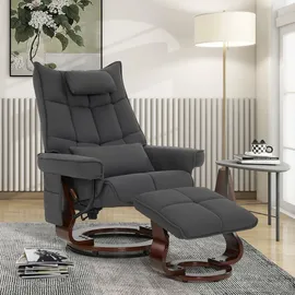 M MCombo Relaxsessel 9076 Mikrofaser 92 x 111 x 140 cm Dunkelgrau mit Hocker