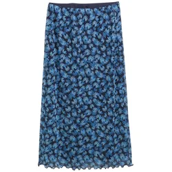 TOM TAILOR DENIM Damen Mesh Midi-Rock, blau, Geblümt, Gr. XS