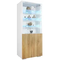 Vladon Vitrine, Eiche, 50x122.5x34.5 cm, Wohnzimmer, Wohnwände, Vitrinenschränke