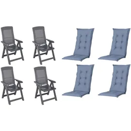 PROGARDEN Tampa Klappsessel 60 x 61 x 109 cm anthrazit 4 St. inkl. 4 x Auflagen kobalt