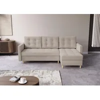 FurMeb24 - Ecksofa DIVO L - Skandinavisch , Sofa mit   2 Bettkasten und Schlaffunktion - PAROS 02 - Beige